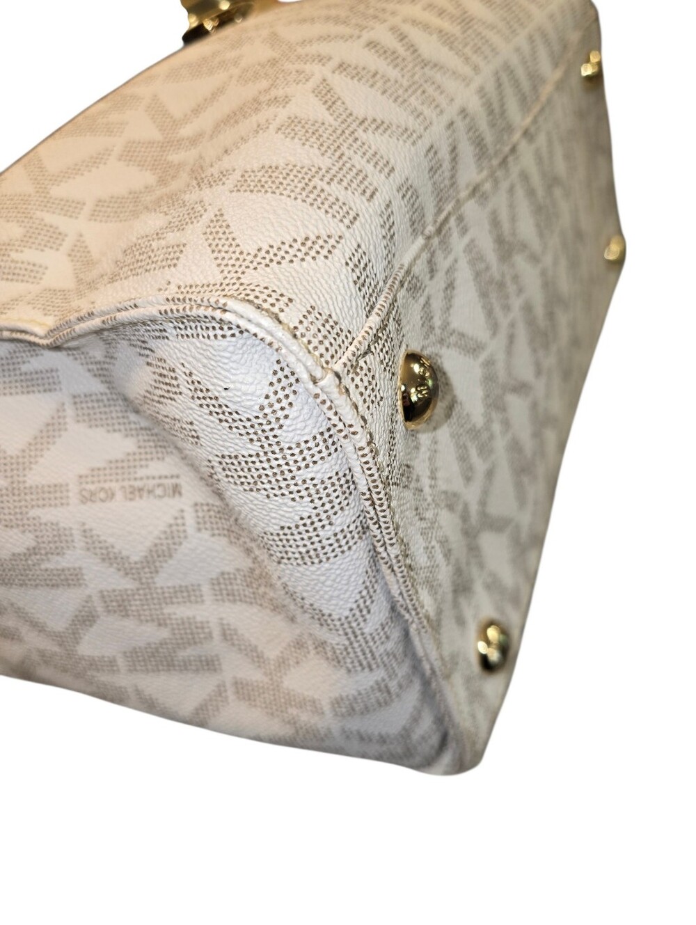 Michael Kors Tan Leather and Cream MK Logo Satchel with Gold Accents - Picture 6 of 10
